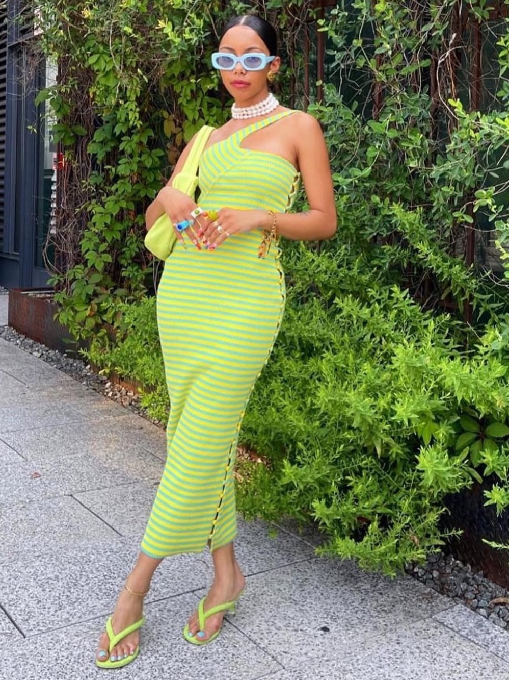 Kith x The K Label Twistah one shoulder striped bodycon dress